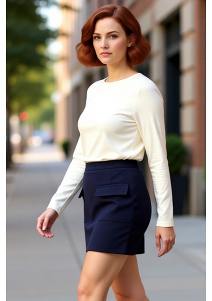 Kadın Vücuda Oturan Kayık Yaka Uzun Kollu Pamuklu Üst Kaliteli Şık Rahat Modern Zarif Günlük fırsatları