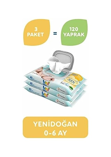 Uni Baby Yenidoğan Islak Mendil 3*40 Yaprak fiyatları