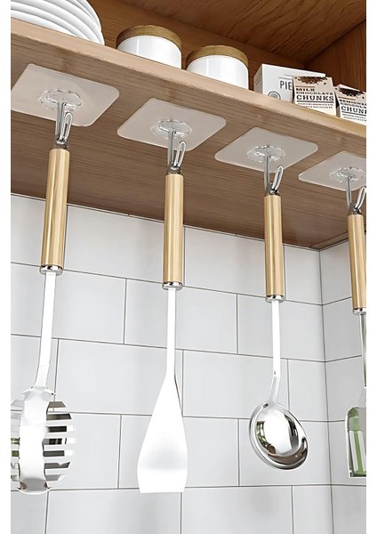 Adet Güçlü Şeffaf Duvar Askısı Askılığı Yapışkan Kanca Mutfak Aksesuar