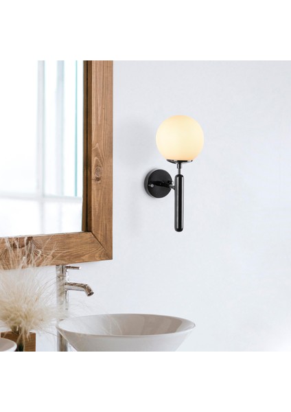 King Modern Tekli Beyaz Glop Cam Aplik Parlak Siyah, Art Deko Dekoratif Duvar Aydınlatma KING-11457 fiyatları