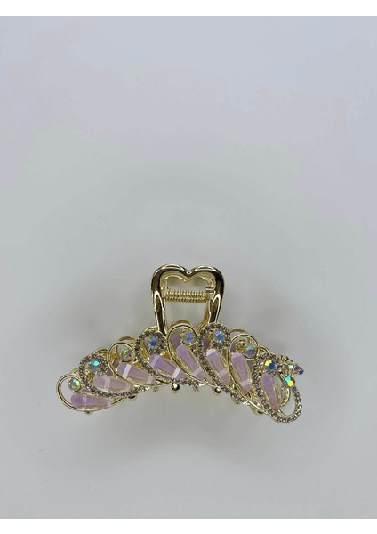 Mor Sedef Yansımalı Parlak Taşlı Gold Renkli Saç Tokası