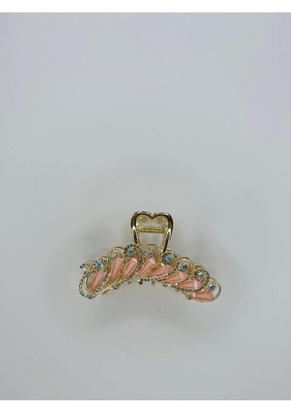 Koyu Pembe Sedef Yansımalı Parlak Taşlı Gold Renkli Saç Tokası fiyatları