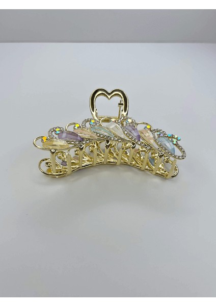 Renkli Pastel Tonlarda Sedef Yansımalı Parlak Taşlı Gold Renkli Saç Tokası fiyatları