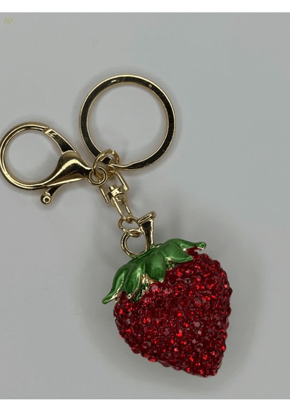 Parlak Minik Taşlı Çilek Figürlü Çanta Aksesuarı