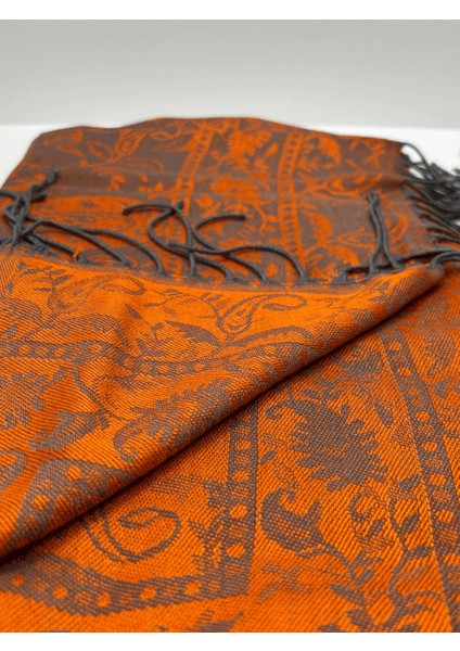 Turuncu-Gri Tonlarında Desenli Ince Şal fiyatları