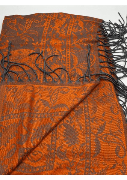 Turuncu-Gri Tonlarında Desenli Ince Şal modelleri