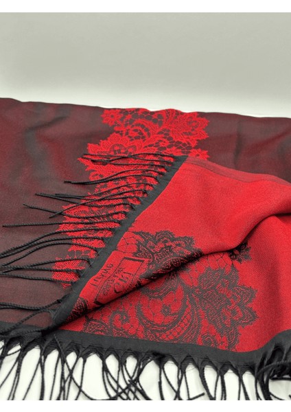 Kırmızı- Siyah Tonlarında Desenli Ince Şal