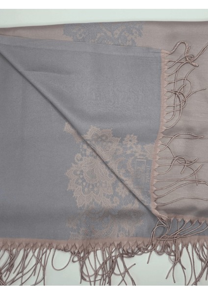 Açık Pembe-Açık Gri Tonlarında Desenli Ince Şal