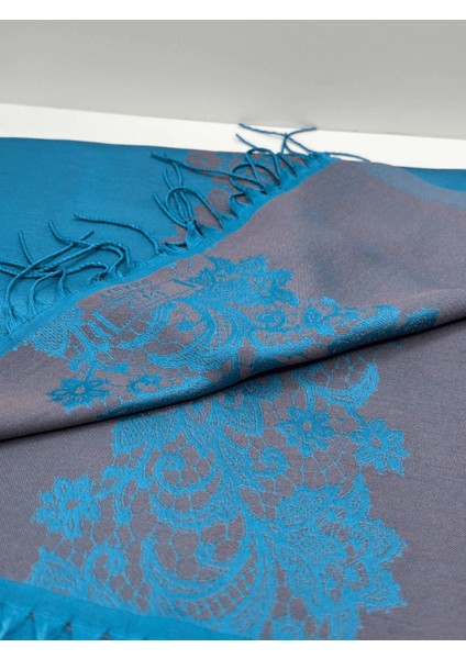 Mavi-Gri Tonlarında Deseneli Ince Şal fiyatları