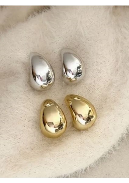 Gümüş ve Altın Rengi 2 Çift Damla Küpe Seti