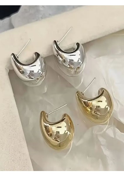 Gümüş ve Altın Rengi 2 Çift Damla Küpe Seti modelleri