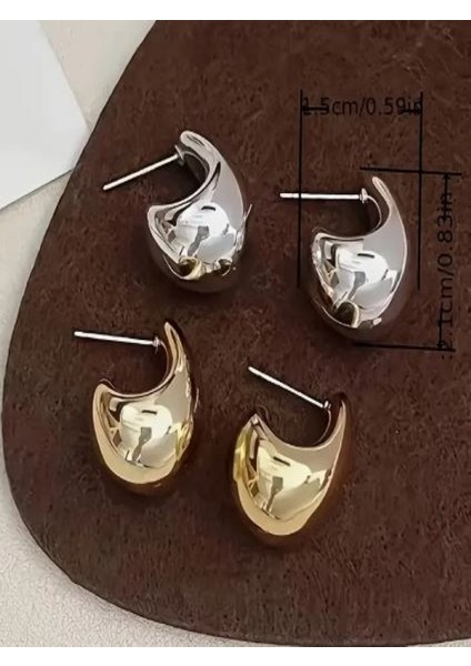 Gümüş ve Altın Rengi 2 Çift Damla Küpe Seti fırsatları