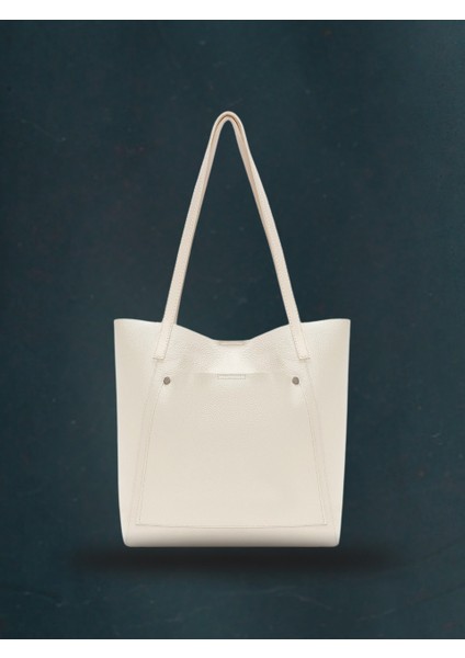 %100 Hakiki Deri Ön Cepli Shopper Kadın El ve Omuz Çantası