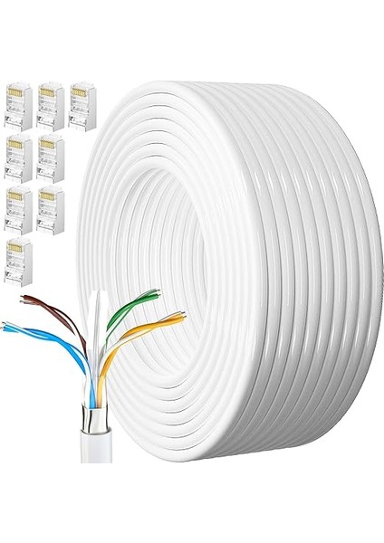 Ethernet Kablosu 40 Metre Cat 6 Yüksek Hızlı 1000MBPS 250MHZ Koruması Internet Kablosu Beyaz Lan Kablosu Uzun 130FT Network Kablosu 40M Kurulum Ethernet Kabloları