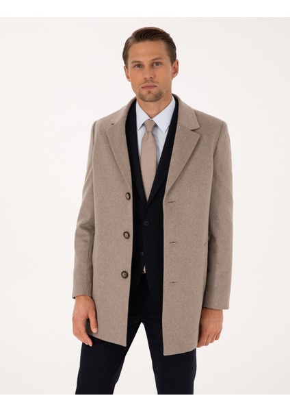 Erkek Bej Ex. Slim Fit Kaşe Kaban 50314200-VR011