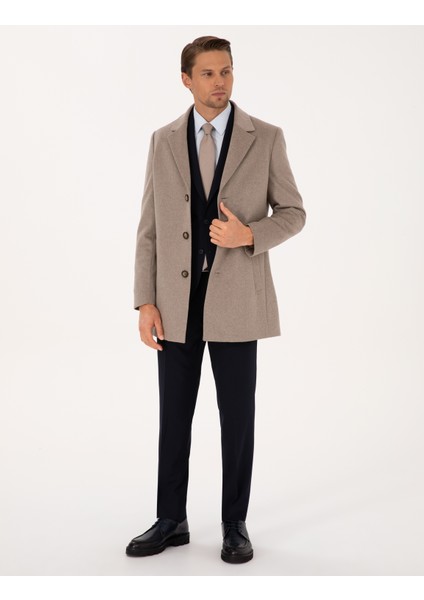 Erkek Bej Ex. Slim Fit Kaşe Kaban 50314200-VR011 fırsatları