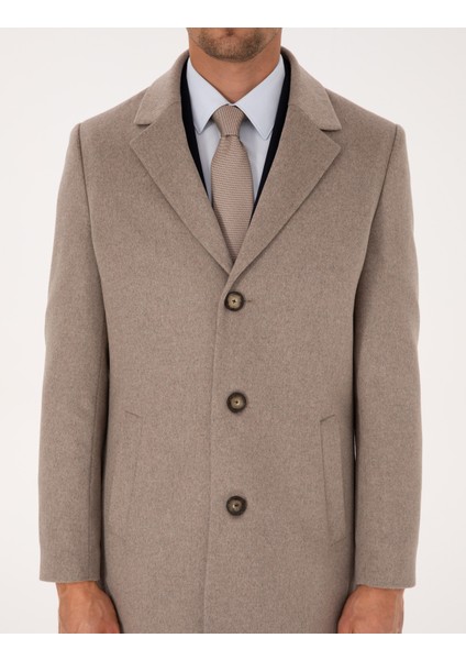 Erkek Bej Ex. Slim Fit Kaşe Kaban 50314200-VR011