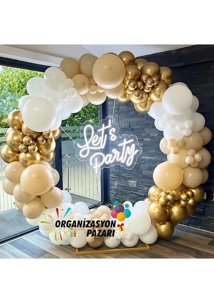 Pazarı ^^ Doğum Günü Konsepti *krom Gold*deniz Kumu*beyaz* 100 Lü Balon Zinciri Parti Seti