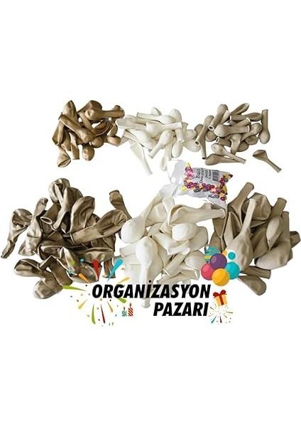 Pazarı ^^ Doğum Günü Konsepti *krom Gold*deniz Kumu*beyaz* 100 Lü Balon Zinciri Parti Seti fırsatları