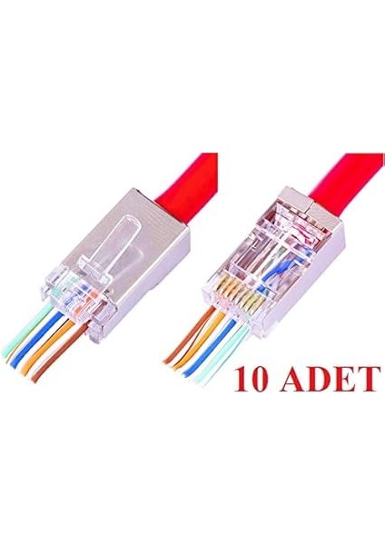 4388 Yeni Nesil Delikli Metal RJ45 Jack Internet Cat Kablo Ucu, 10 Adet fiyatları