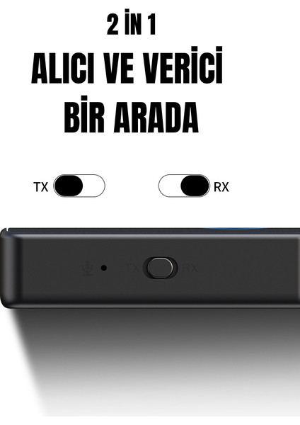 2 In 1 Bluetooth Adaptör Alıcı Verici Bluetooth 5.4 Receiver Aux Wireless Araç Hoparlör Kulaklık Bluetooth Kiti