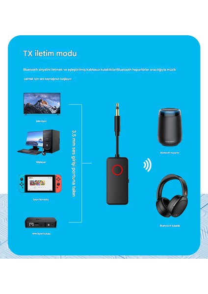 2 In 1 Bluetooth Adaptör Alıcı Verici Bluetooth 5.4 Receiver Aux Wireless Araç Hoparlör Kulaklık Bluetooth Kiti