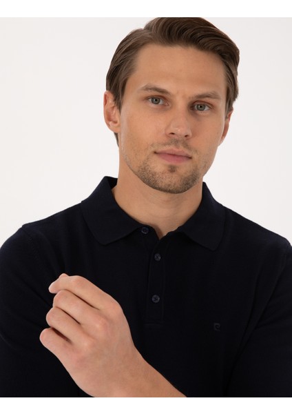 Erkek Lacivert Slim Fit Polo Yaka Basic Triko Kazak 50315405-VR033 fiyatları