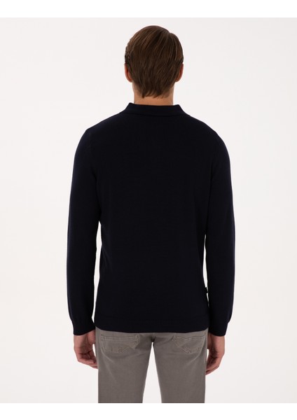 Erkek Lacivert Slim Fit Polo Yaka Basic Triko Kazak 50315405-VR033 indirimleri