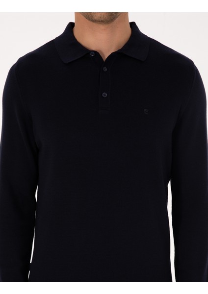 Erkek Lacivert Slim Fit Polo Yaka Basic Triko Kazak 50315405-VR033