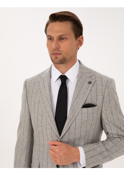 Erkek Gri Slim Fit Yün Kaşmir Karışımlı Çizgili Takım Elbise 50311251-VR024 fiyatları
