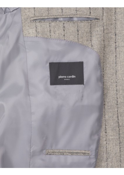 Erkek Gri Slim Fit Yün Kaşmir Karışımlı Çizgili Takım Elbise 50311251-VR024