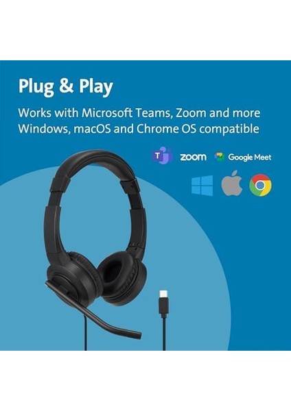 H1000 Usb-C Kulak Üstü Kulaklık, Ultra Rahat Hd Ses Kulaklığı, Mikrofon ve Kablolu Profesyonel Kulaklık, Gürültü Azaltmalı, Led&apos;ler ve 40 mm Sürücüler, Tak ve Çalıştır (K83450WW) fiyatları