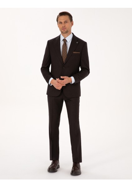 Erkek Kahverengi Slim Fit %100 Yün Takım Elbise 50312948-VR029