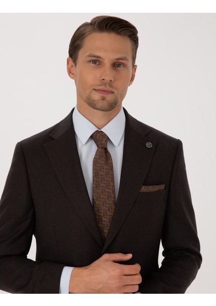 Erkek Kahverengi Slim Fit %100 Yün Takım Elbise 50312948-VR029 fiyatları
