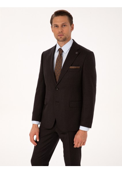 Erkek Kahverengi Slim Fit %100 Yün Takım Elbise 50312948-VR029 modelleri