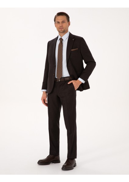 Erkek Kahverengi Slim Fit %100 Yün Takım Elbise 50312948-VR029 fırsatları