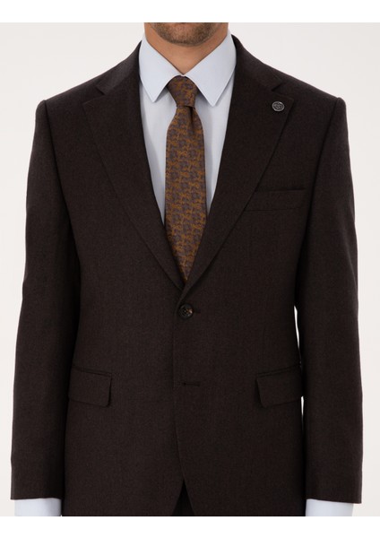 Erkek Kahverengi Slim Fit %100 Yün Takım Elbise 50312948-VR029