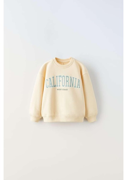 Çocuk Sarı California Desenli Pamuklu Sweatshirt Eşofman Alt-Üst Takım modelleri