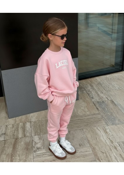 Kız Çocuk Pamuklu Pembe Sweatshirt Eşofman Alt-Üst Takım