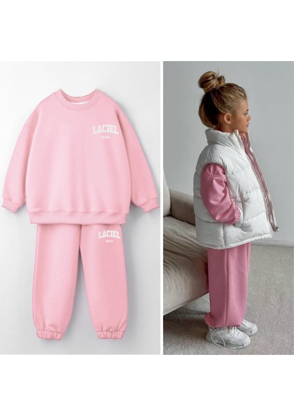 Kız Çocuk Pamuklu Pembe Sweatshirt Eşofman Alt-Üst Takım modelleri