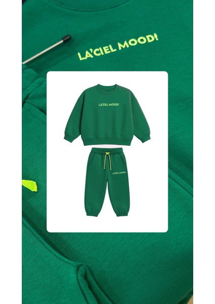 Unisex Çocuk Pamuklu Yeşil Mood Eşofman Takımı - Oversize Rahat Kalıp indirimleri