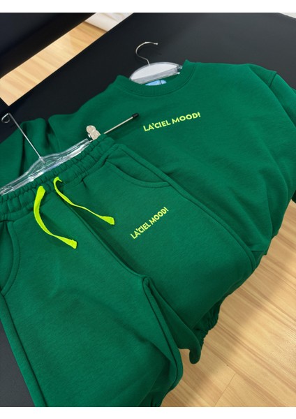 Unisex Çocuk Pamuklu Yeşil Mood Eşofman Takımı - Oversize Rahat Kalıp