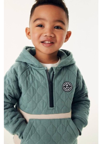 Erkek Çocuk Pamuklu Kapitone Kapüşonlu Eşofman Takımı - Yeşil Bej Renkli modelleri