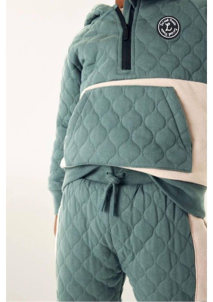 Erkek Çocuk Pamuklu Kapitone Kapüşonlu Eşofman Takımı - Yeşil Bej Renkli fırsatları