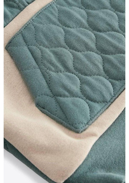 Erkek Çocuk Pamuklu Kapitone Kapüşonlu Eşofman Takımı - Yeşil Bej Renkli