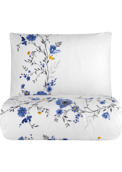 Flos Çift Kişilik Nevresim Takımı -%100 Pamuk, Çift Taraflı Nevresim Yastık, Düğmeli 4 Parça Desenli, Yumuşak ve Nefes Alabilir, Çift Kişilik Nevresim Takımı (Mavi Çiçekli)