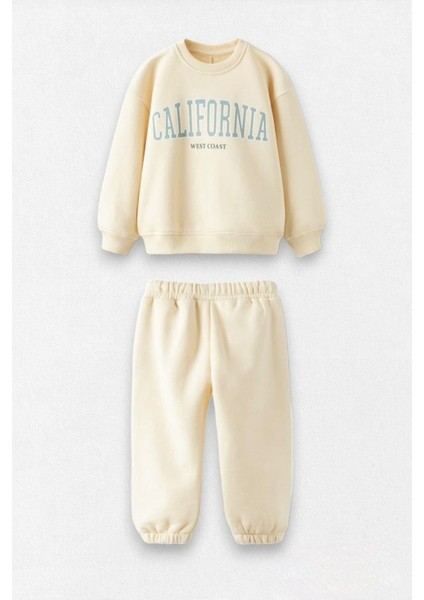 Çocuk Sarı California Desenli Pamuklu Sweatshirt Eşofman Alt-Üst Takım fırsatları