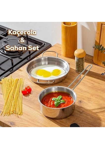 Paslanmaz Çelik Kaçerola ve Sahan Seti - Yumurta Sahan ve Sos Tavası 14-18 cm fiyatları