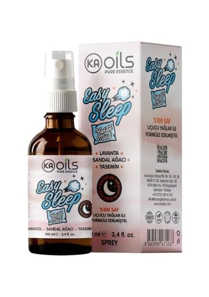 Kaoils Easy Sleep Yastık Misti 100 ml – Doğal Uyku Spreyi | Lavanta, Yasemin, Sandal Ağacı Yağları ile Stres Azaltıcı ve Uyku Öncesi Rahatlama fiyatları