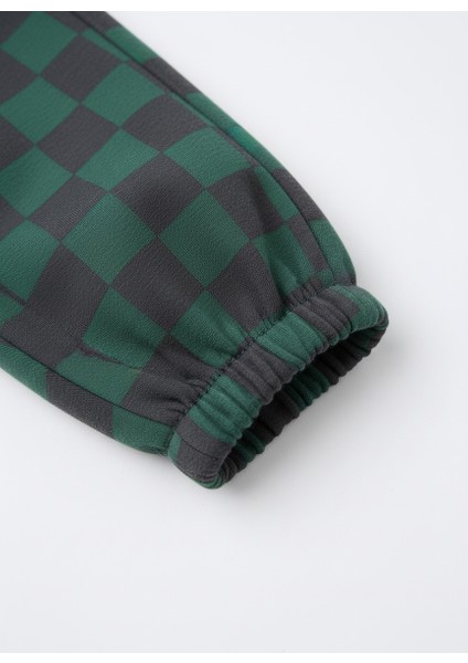 Erkek Çocuk Pamuklu Yeşil Timsah Baskılı Sweatshirt ve Kare Desenli Eşofman Takım indirimleri